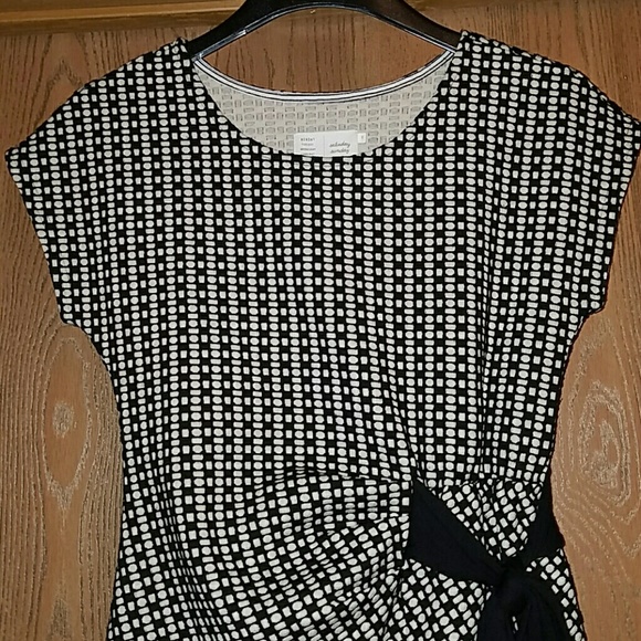 Anthroplogie black and white print faux wrap dress - Picture 3 of 8